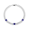 Thumbnail Image 1 of Square-Cut Blue Lab-Created Sapphire Station Curb Chain Bracelet Sterling Silver 7.25&quot;