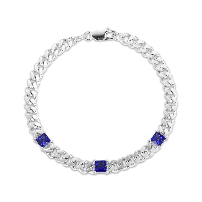 Square-Cut Blue Lab-Created Sapphire Station Curb Chain Bracelet ...