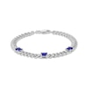 Thumbnail Image 2 of Square-Cut Blue Lab-Created Sapphire Station Curb Chain Bracelet Sterling Silver 7.25&quot;
