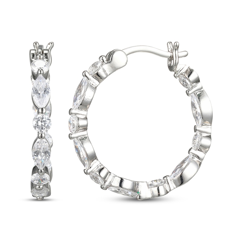 Main Image 3 of Marquise & Round-Cut White Lab-Created Sapphire Inside-Out Hoop Earrings Sterling Silver
