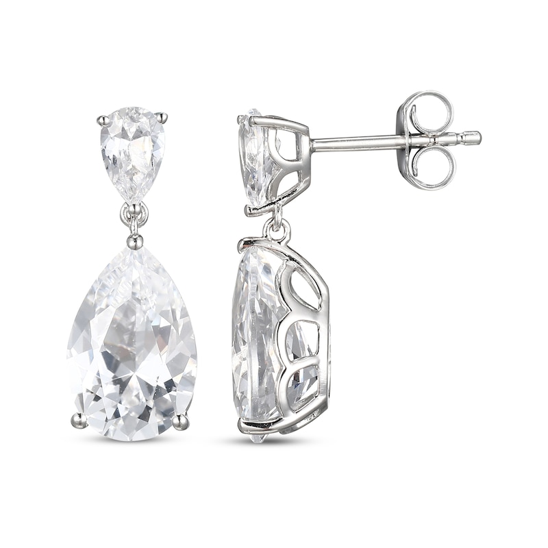 Main Image 3 of Pear-Shaped White Lab-Created Sapphire Dangle Earrings Sterling Silver