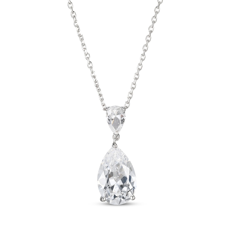 Main Image 1 of Pear-Shaped White Lab-Created Sapphire Drop Necklace Sterling Silver 18&quot;