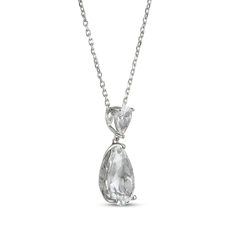 Main Image 2 of Pear-Shaped White Lab-Created Sapphire Drop Necklace Sterling Silver 18&quot;