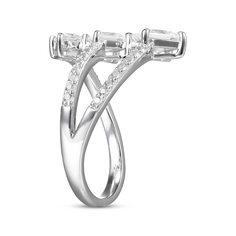 Main Image 2 of Square-Cut White Lab-Created Sapphire Three-Stone Ring Sterling Silver
