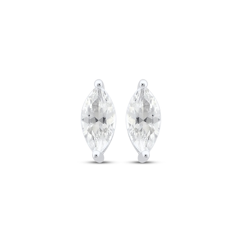 Main Image 2 of Marquise-Cut White Lab-Created Sapphire Solitaire Stud Earrings Sterling Silver