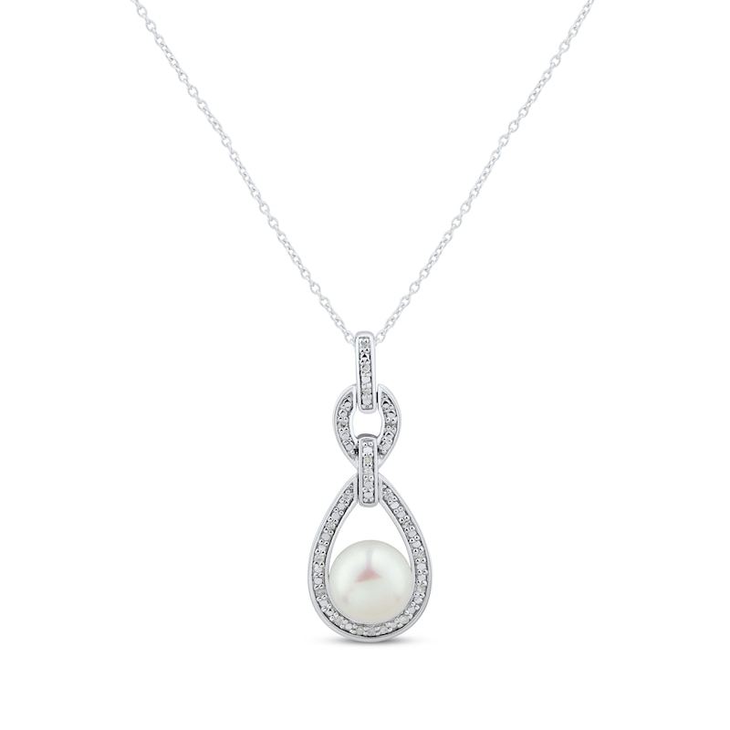 Main Image 1 of Cultured Pearl & White Lab-Created Sapphire Doorknocker Necklace Sterling Silver 18"