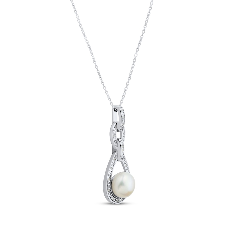 Main Image 2 of Cultured Pearl & White Lab-Created Sapphire Doorknocker Necklace Sterling Silver 18"