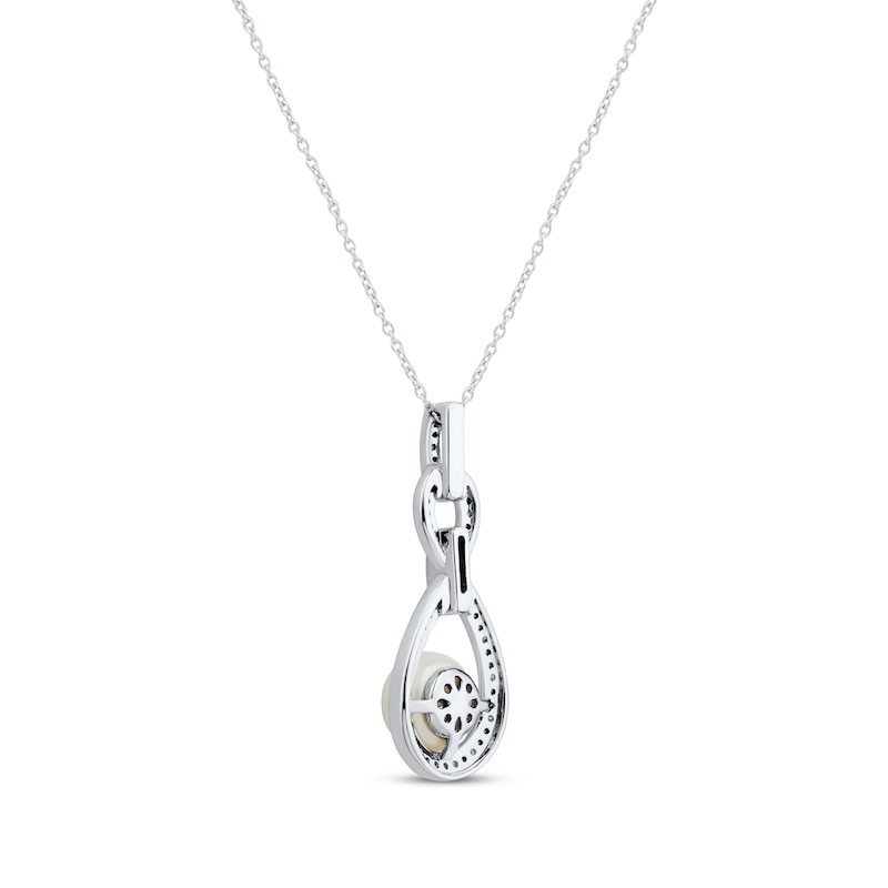 Main Image 3 of Cultured Pearl & White Lab-Created Sapphire Doorknocker Necklace Sterling Silver 18"