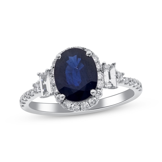 Oval-Cut Blue Sapphire & Diamond Ring 3/4 ct tw 14K White Gold