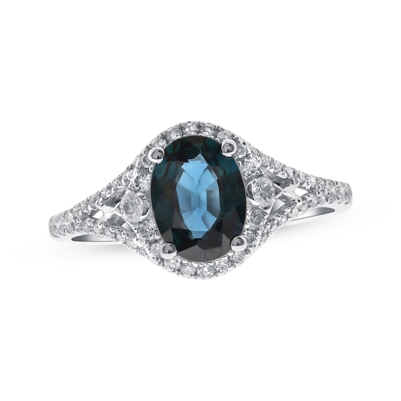 Oval-Cut Blue Sapphire & Diamond Ring 1/3 ct tw 14K White Gold