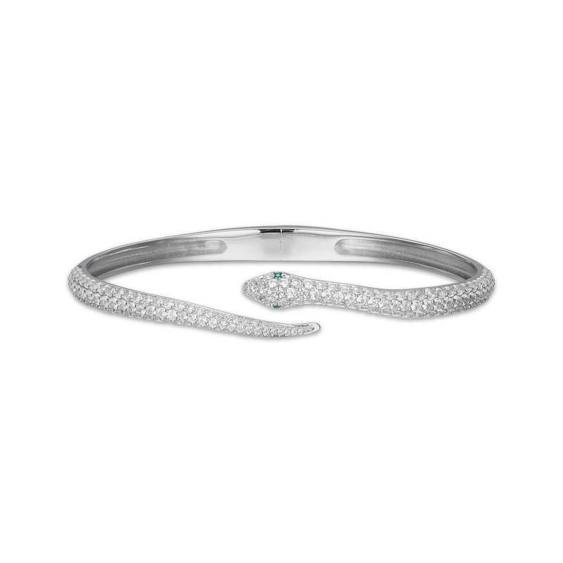 Lab-Created Emerald & White Lab-Created Sapphire Snake Bypass Bangle  Bracelet Sterling Silver