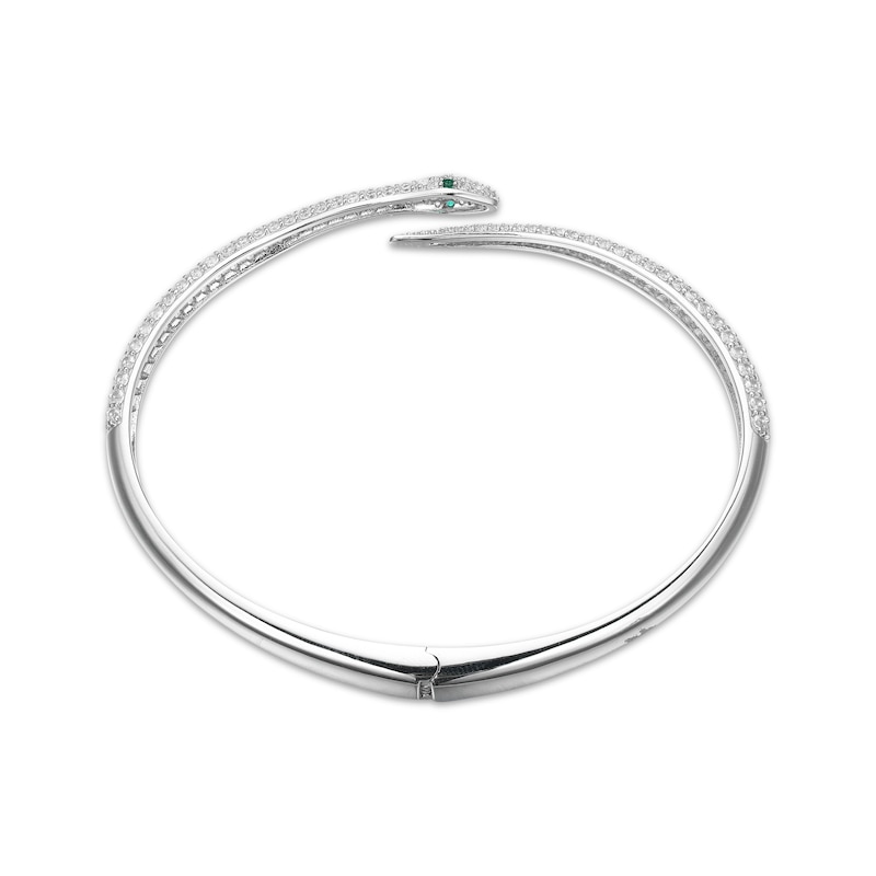 Lab-Created Emerald & White Lab-Created Sapphire Snake Bypass Bangle Bracelet Sterling Silver