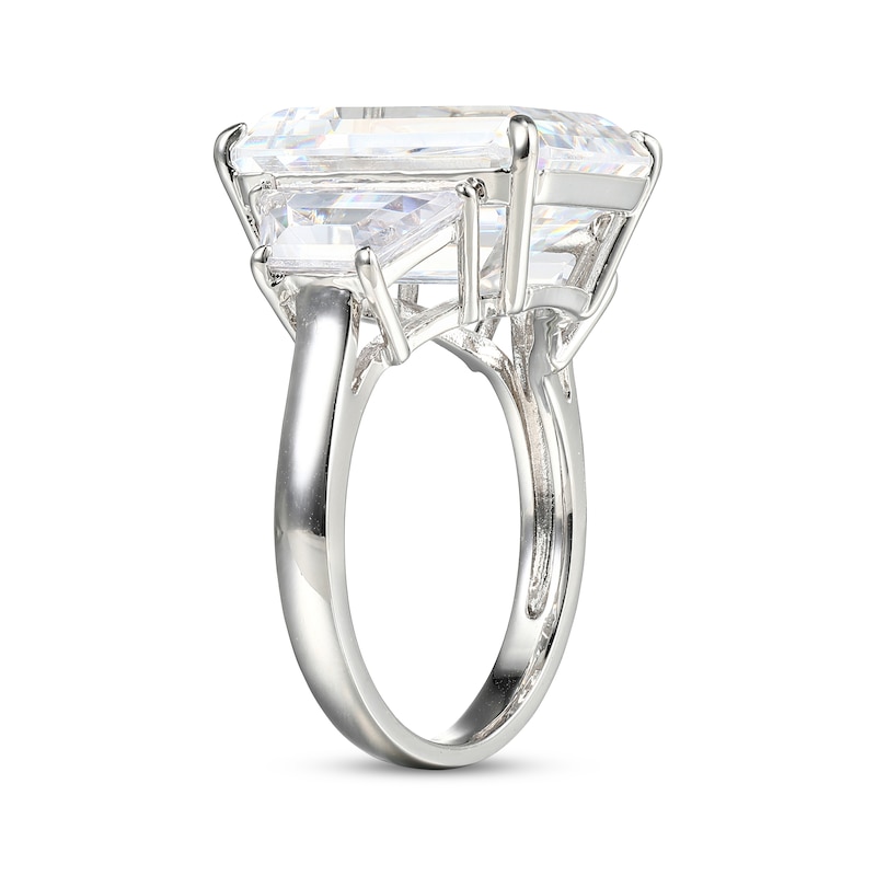 Main Image 2 of Emerald & Trapezoid-Cut White Lab-Created Sapphire Ring Sterling Silver