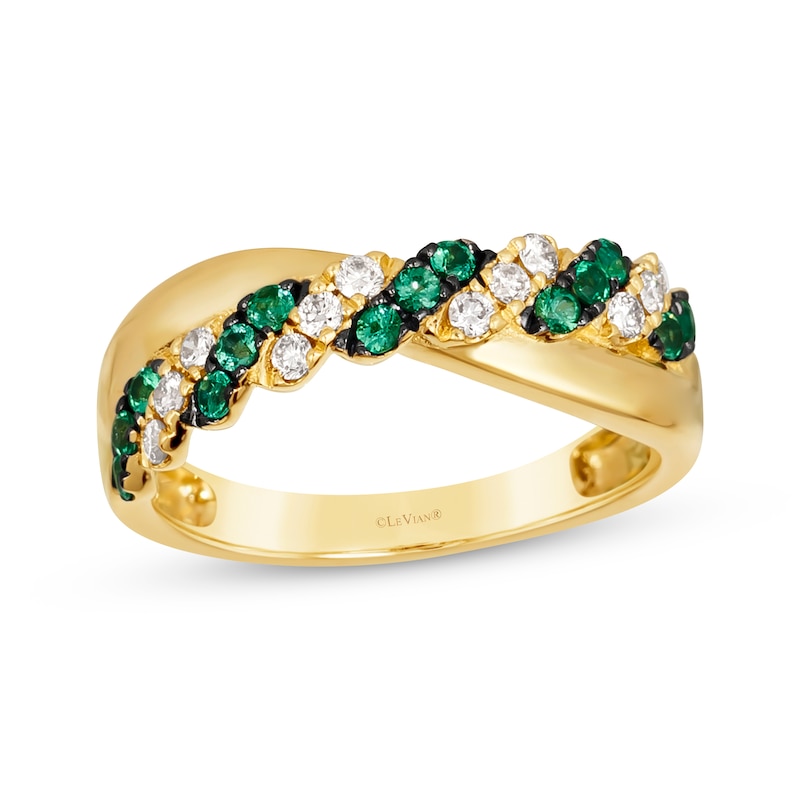 Main Image 1 of Le Vian Emerald & Diamond Crossover Twist Ring 1/5 ct tw 14K Honey Gold