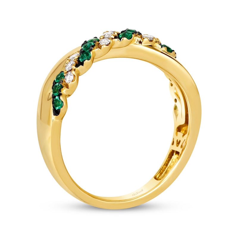 Main Image 3 of Le Vian Emerald & Diamond Crossover Twist Ring 1/5 ct tw 14K Honey Gold