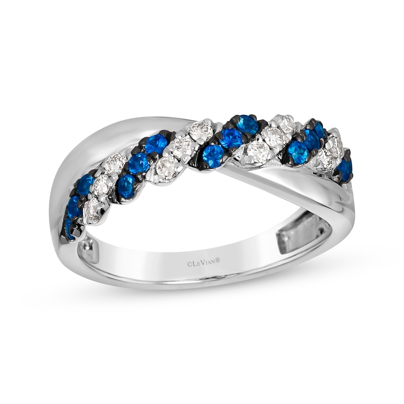 Main Image 1 of Le Vian Blue Sapphire & Diamond Crossover Twist Ring 1/5 ct tw 14K Vanilla Gold