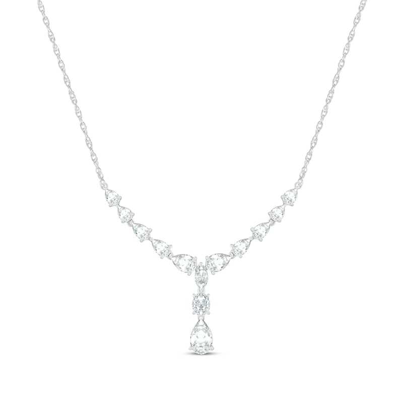 Main Image 1 of Pear, Marquise & Oval-Cut White Lab-Created Sapphire Drop Necklace Sterling Silver 18&quot;