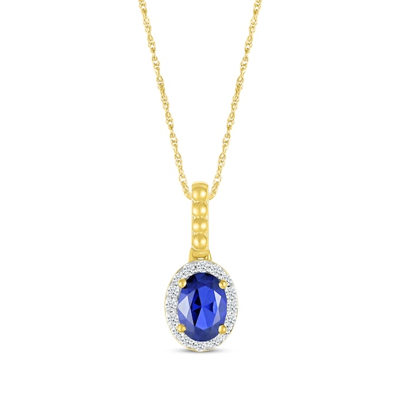Oval-Cut Blue Lab-Created Sapphire & White Lab-Created Sapphire Necklace 10K Yellow Gold 18"