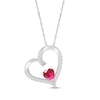 Thumbnail Image 1 of Heart-Shaped Lab-Created Ruby & White Lab-Created Sapphire Tilted Heart Necklace Sterling Silver 18"