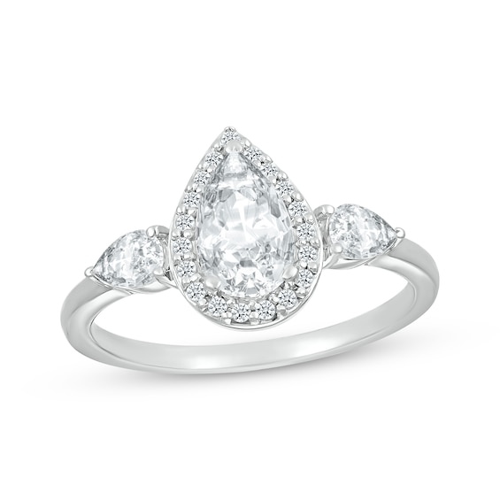 Pear-Shaped White Lab-Created Sapphire Three-Stone Ring Sterling Silver