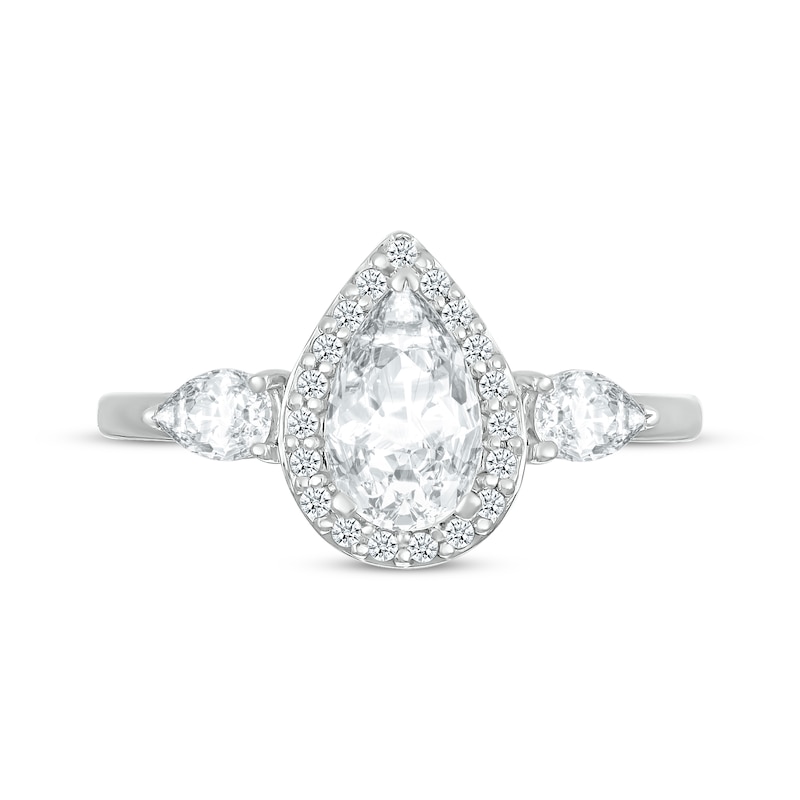 Main Image 3 of Pear-Shaped White Lab-Created Sapphire Three-Stone Ring Sterling Silver