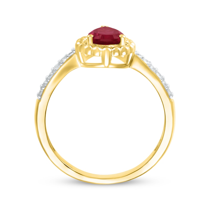 Main Image 2 of Pear-Shaped Lab-Created Ruby & White Lab-Created Sapphire Ring 10K Yellow Gold