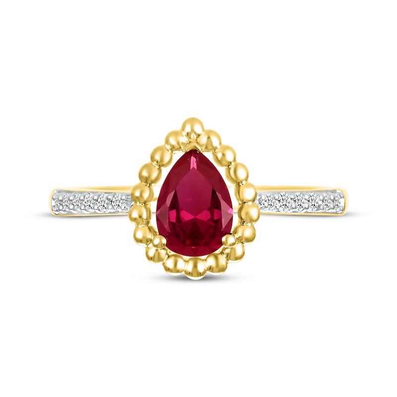 Main Image 3 of Pear-Shaped Lab-Created Ruby & White Lab-Created Sapphire Ring 10K Yellow Gold