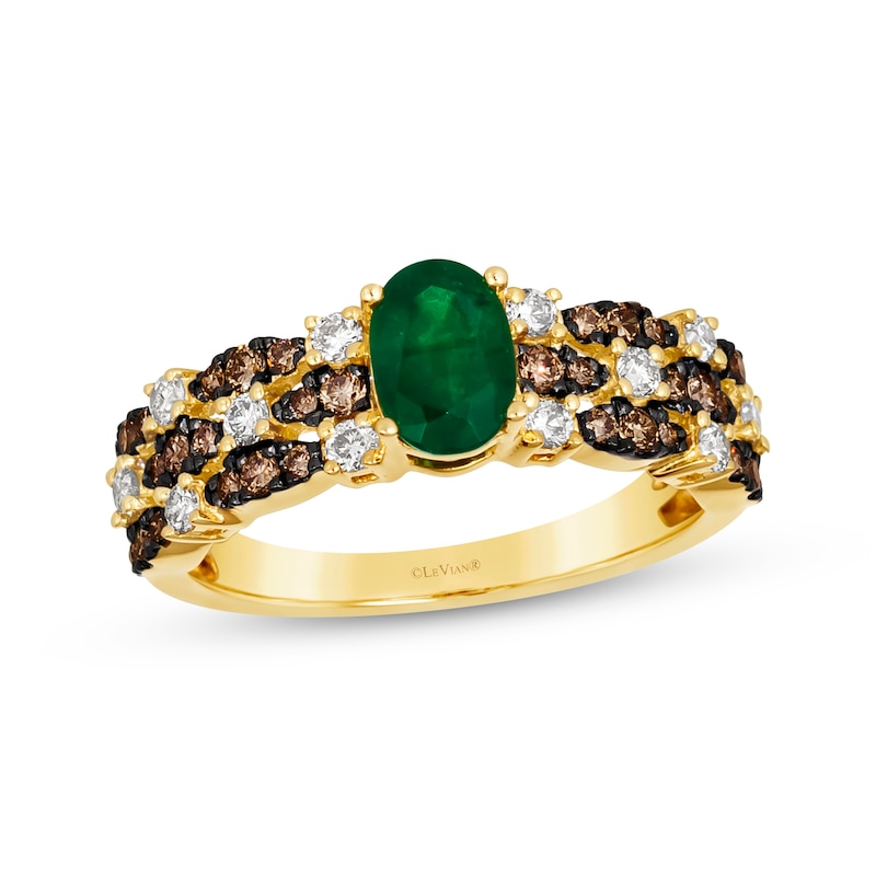 Main Image 1 of Le Vian Venetian Mosaic Emerald Ring 5/8 ct tw Diamonds 14K Honey Gold