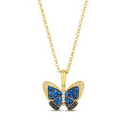 Le Vian Garden Party Blue Sapphire & Diamond Butterfly Necklace 1/8 ct tw 14K Honey Gold 19"