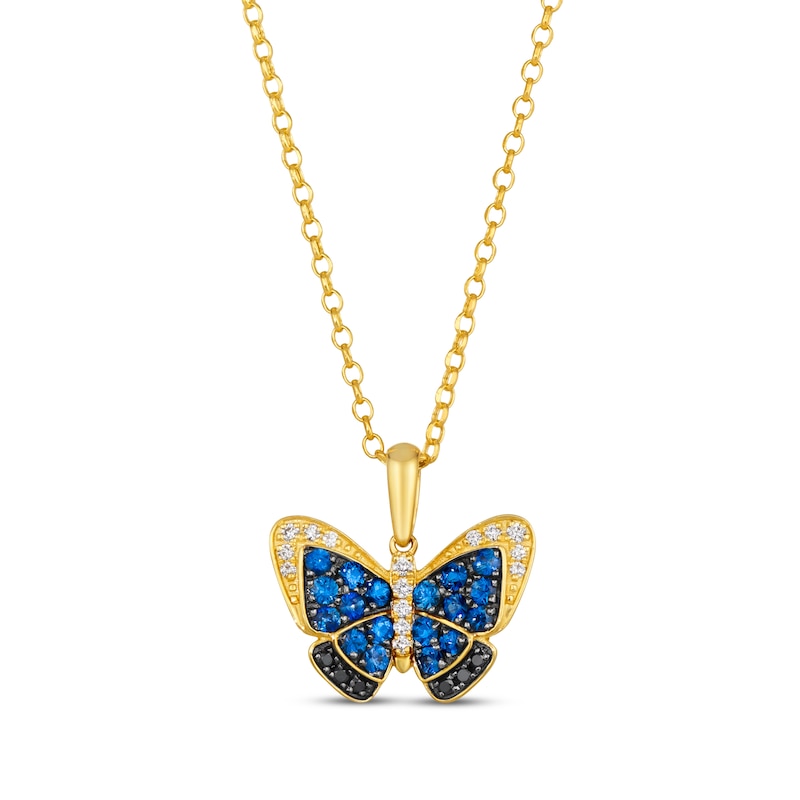Main Image 1 of Le Vian Garden Party Blue Sapphire & Diamond Butterfly Necklace 1/8 ct tw 14K Honey Gold 19&quot;