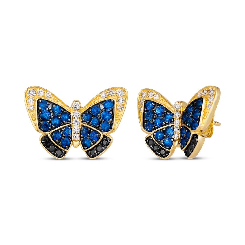 Le Vian Garden Party Blue Sapphire & Diamond Butterfly Earrings 1/4 ct tw 14K Honey Gold