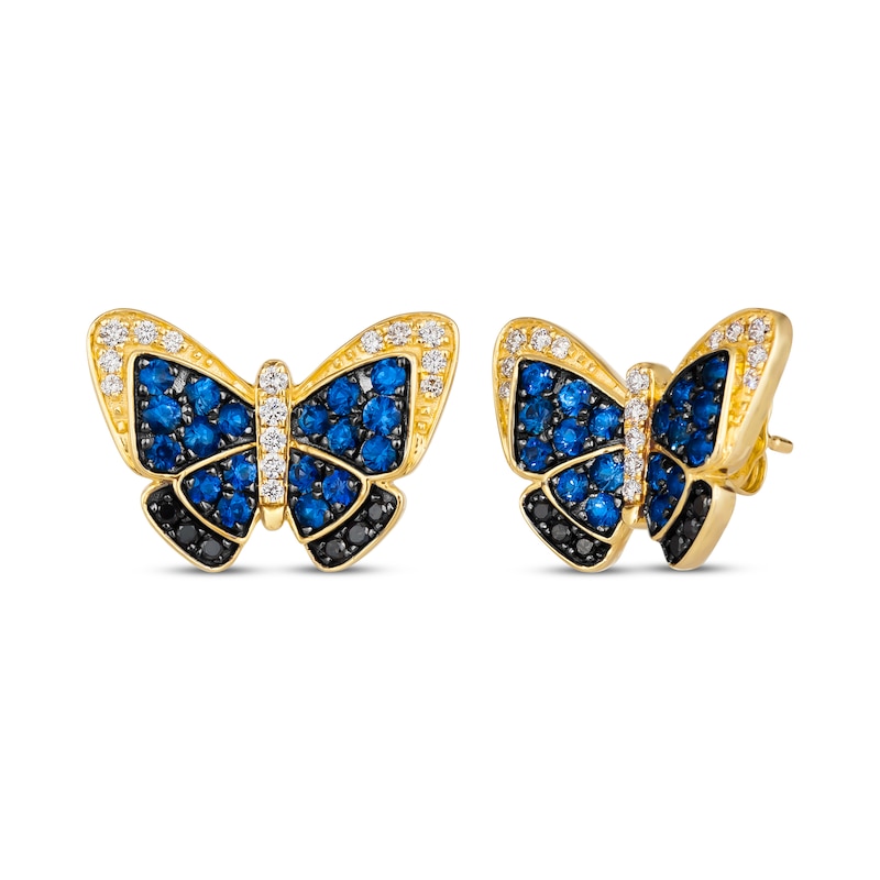Main Image 1 of Le Vian Garden Party Blue Sapphire & Diamond Butterfly Earrings 1/4 ct tw 14K Honey Gold