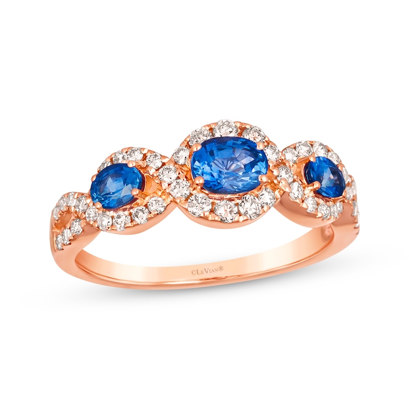 Main Image 1 of Le Vian Blue Sapphire Three-Stone Ring 3/8 ct tw Diamonds 14K Rose Gold