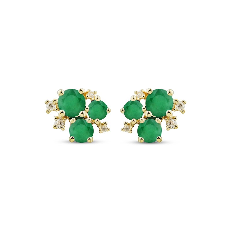 Main Image 2 of Emerald Trio & Diamond Cluster Stud Earrings 1/20 ct tw 10K Yellow Gold