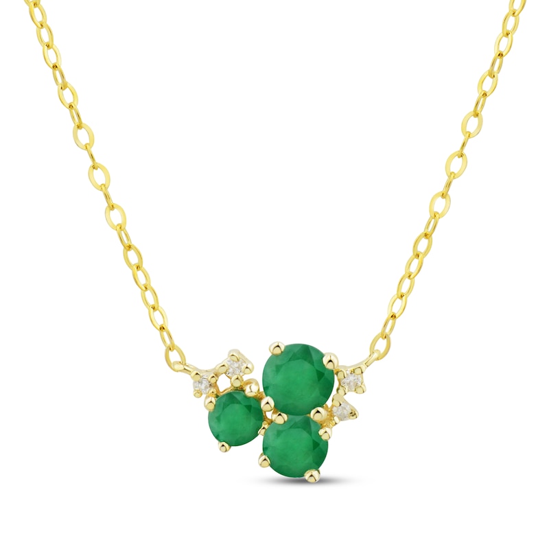 Emerald Trio & Diamond Accent Cluster Necklace 10K Yellow Gold 17"