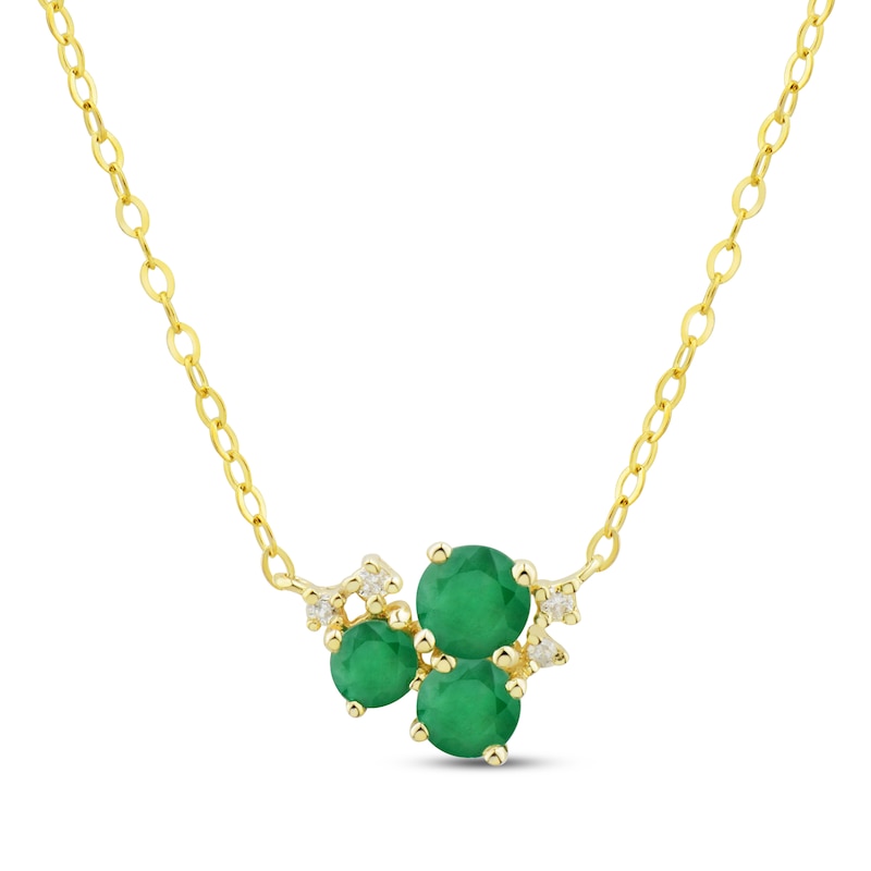 Main Image 1 of Emerald Trio & Diamond Accent Cluster Necklace 10K Yellow Gold 17"