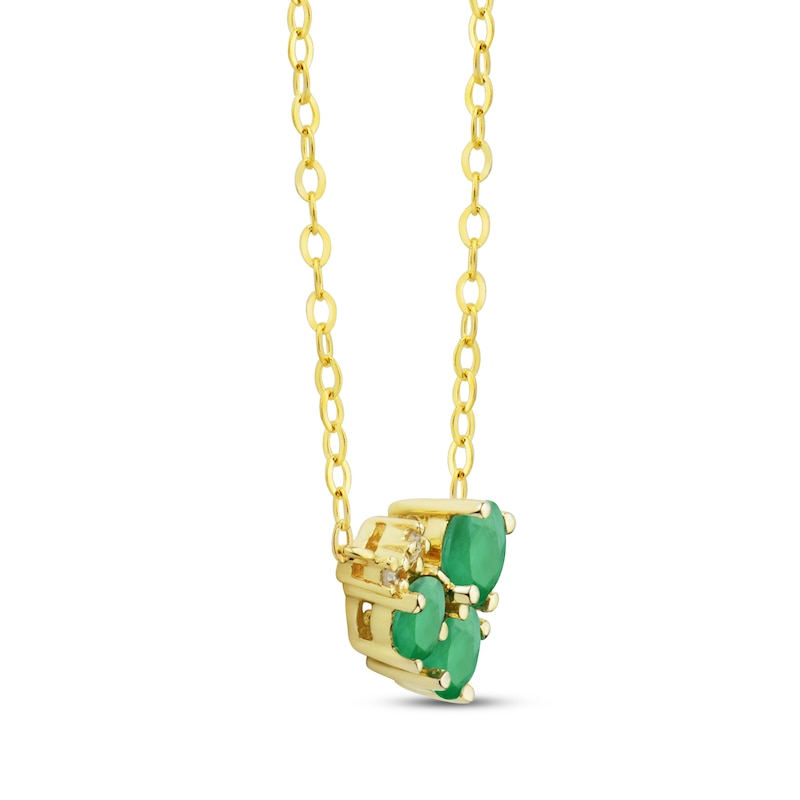 Emerald Trio & Diamond Accent Cluster Necklace 10K Yellow Gold 17"