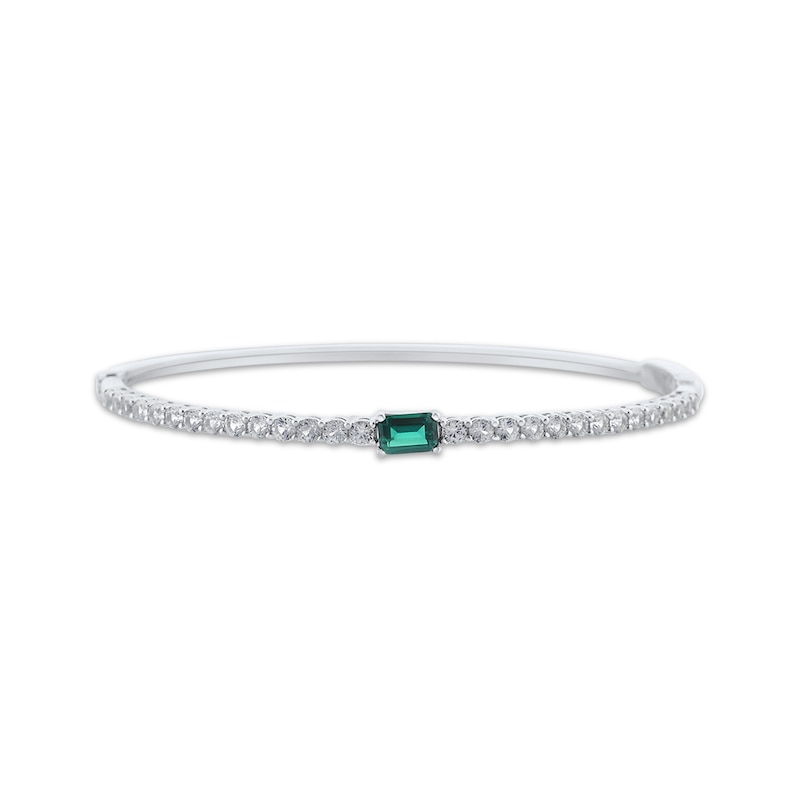 Main Image 1 of Emerald-Cut Lab-Created Emerald & White Lab-Created Sapphire Bangle Bracelet Sterling Silver