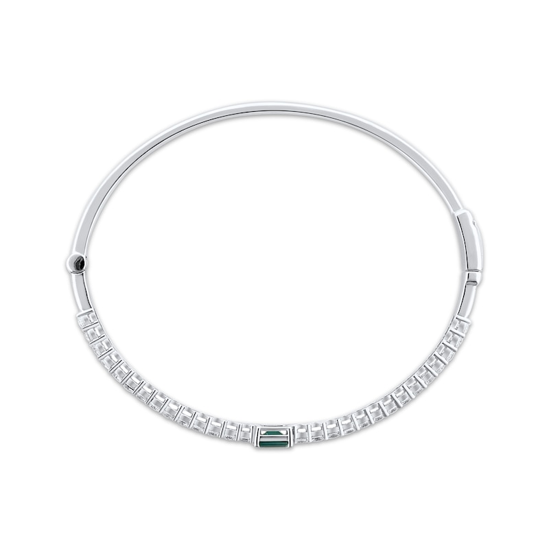 Main Image 2 of Emerald-Cut Lab-Created Emerald & White Lab-Created Sapphire Bangle Bracelet Sterling Silver