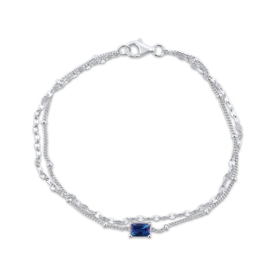 Emerald-Cut Blue Lab-Created Sapphire Double Strand Bracelet Sterling Silver 7.5"