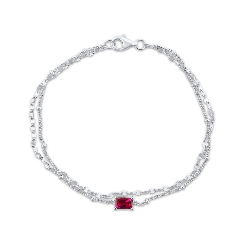 Main Image 1 of Emerald-Cut Lab-Created Ruby Double Strand Bracelet Sterling Silver 7.5&quot;