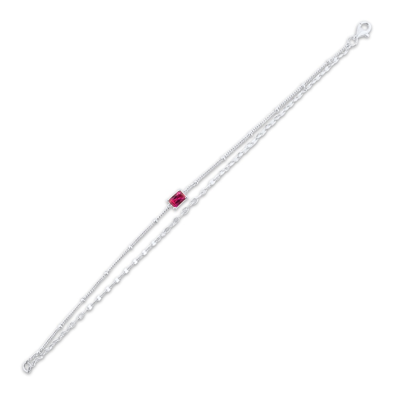 Main Image 2 of Emerald-Cut Lab-Created Ruby Double Strand Bracelet Sterling Silver 7.5&quot;