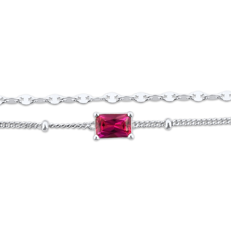 Main Image 3 of Emerald-Cut Lab-Created Ruby Double Strand Bracelet Sterling Silver 7.5&quot;