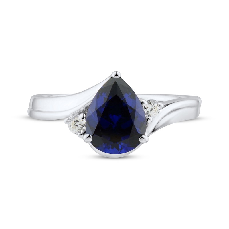 Main Image 3 of Pear-Shaped Blue Lab-Created Sapphire & White Lab-Created Sapphire Bypass Ring Sterling Silver
