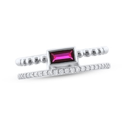 Baguette-Cut Lab-Created Ruby & White Lab-Created Sapphire Faux Stack Ring Sterling Silver