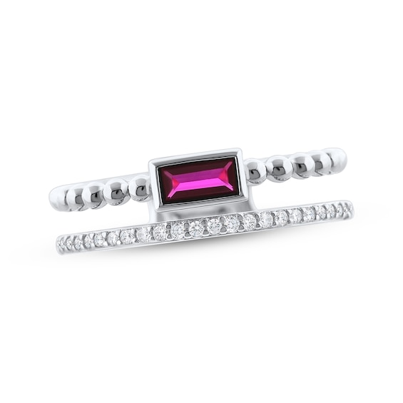 Baguette-Cut Lab-Created Ruby & White Lab-Created Sapphire Faux Stack Ring Sterling Silver