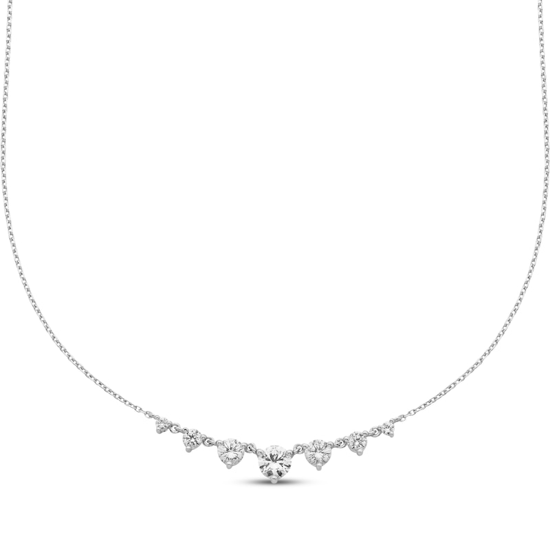 Main Image 1 of Graduated White Lab-Created Sapphire Necklace Sterling Silver 18&quot;