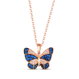 Le Vian Garden Party Sapphire Butterfly Necklace 1/6 ct tw Diamonds 14K Strawberry Gold 19"