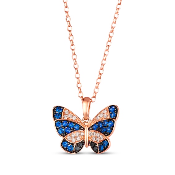 Le Vian Garden Party Sapphire Butterfly Necklace 1/6 ct tw Diamonds 14K Strawberry Gold 19"