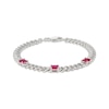 Thumbnail Image 1 of Square-Cut Lab-Created Ruby Station Curb Chain Bracelet Sterling Silver 7.25&quot;